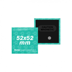 badges carrés personnalisés 52mm x 52mm avec attache aimantée double