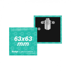 fabrication de badges carrés personnalisés 63x63mm avec attache pince crocodile