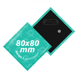 fabrication de badges losange personnalisés 80x80mm avec attache aimantée