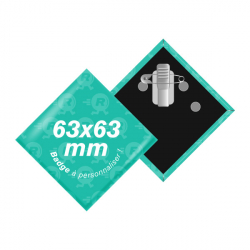 fabrication de badges losange personnalisés 63x63mm avec attache pince crocodile