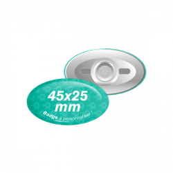 badges ovales personnalisés 45mm x 25mm avec attache aimantée ronde