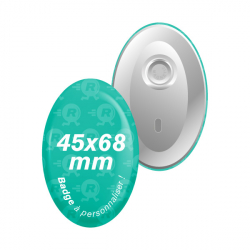 fabrication de badges ovales personnalisés 45x68mm avec attache aimantée ronde
