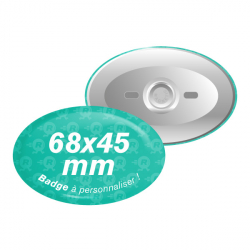 badges ovales personnalisés 68mm x 45mm avec attache aimantée simple
