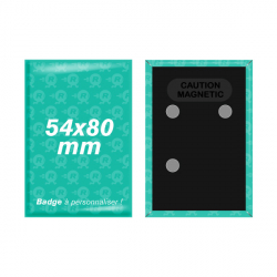 badges rectangles personnalisés 54mm x 80mm avec attache aimantée double