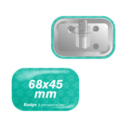 fabrication de badges rectangles personnalisés 68x45mm avec des coins arrondis et attache crocodile