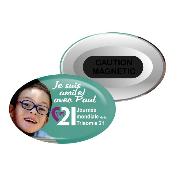 Badges Ovales Personnalisés 68mm x 45mm avec Attache Aimantée Double