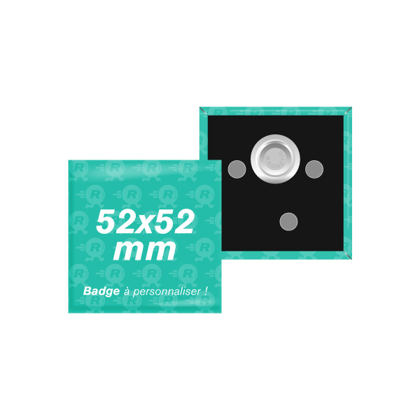 Badges Carrés Personnalisés 52mm x 52mm avec Attache Aimantée Simple