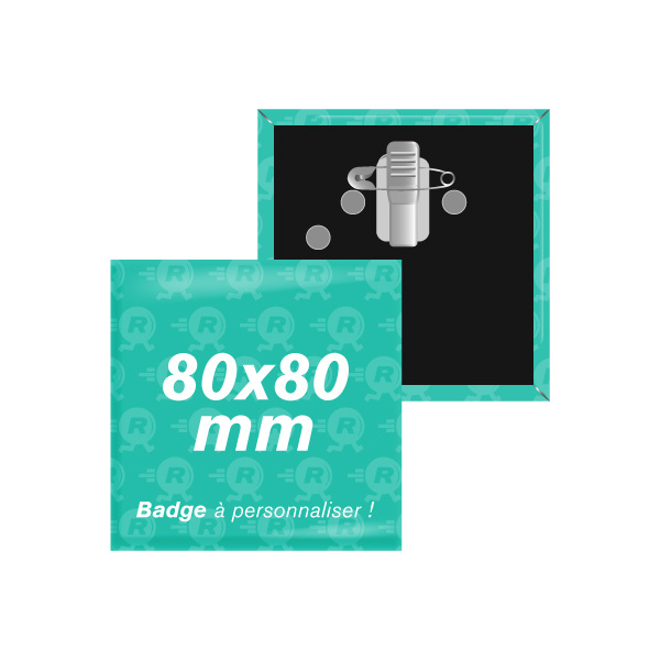 Fabrication de Badges Carrés Personnalisés 80x80mm avec attache pince crocodile