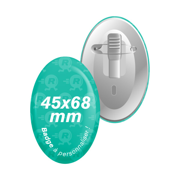Fabricant de Badges Ovales 45mm x 68mm avec Attache Crocodile