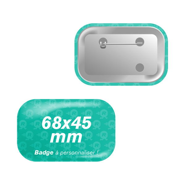 Fabrication de Badges Rectangles Personnalisés 68x45mm avec des coins arrondis
