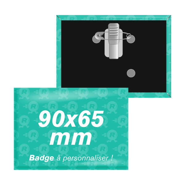Fabrication de Badges Rectangulaires Personnalisés 90mm x 65mm avec Attache Pince Crocodile